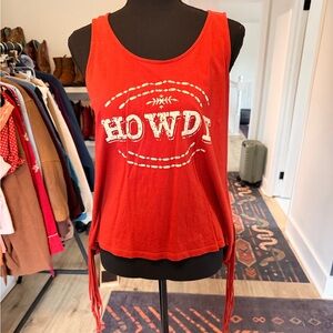 Shyanne Red Fringe Cage-Back Tank Top